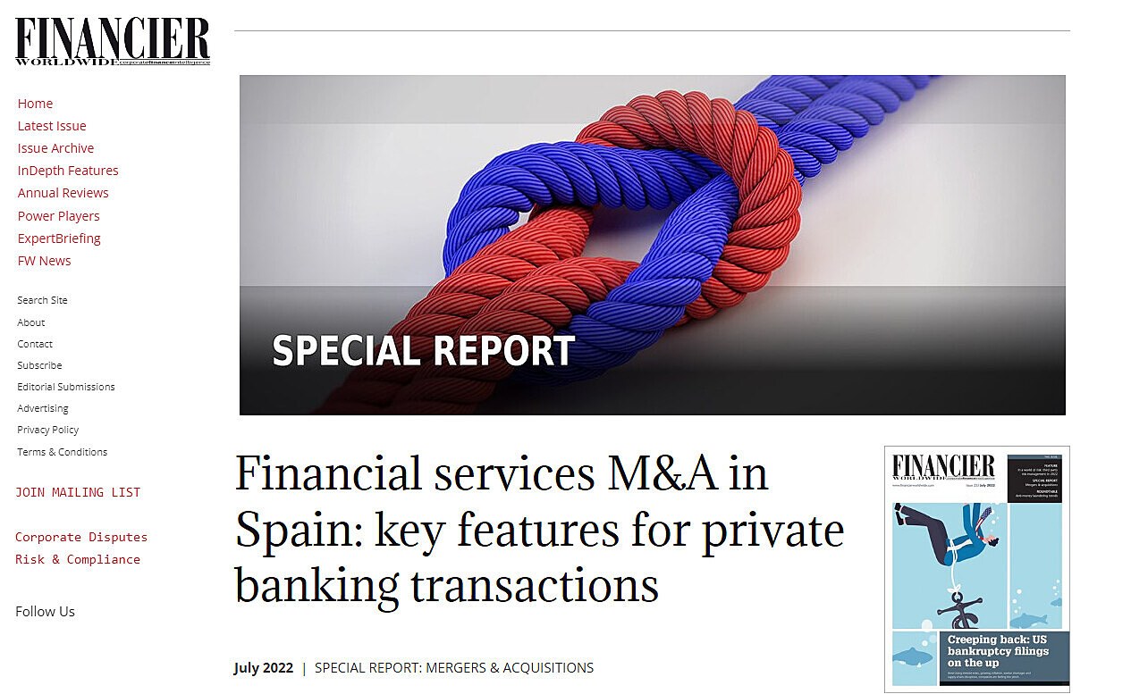 Financial services M&A in Spain: key features for private banking transactions